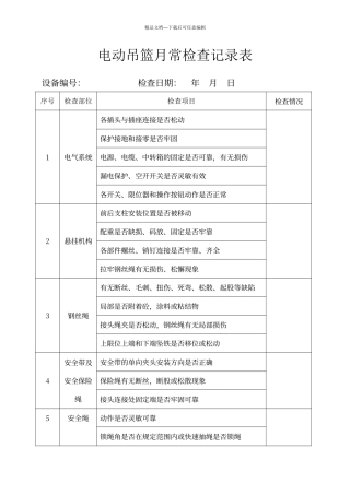 电动吊篮月常检查记录表