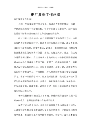 电厂夏季工作总结