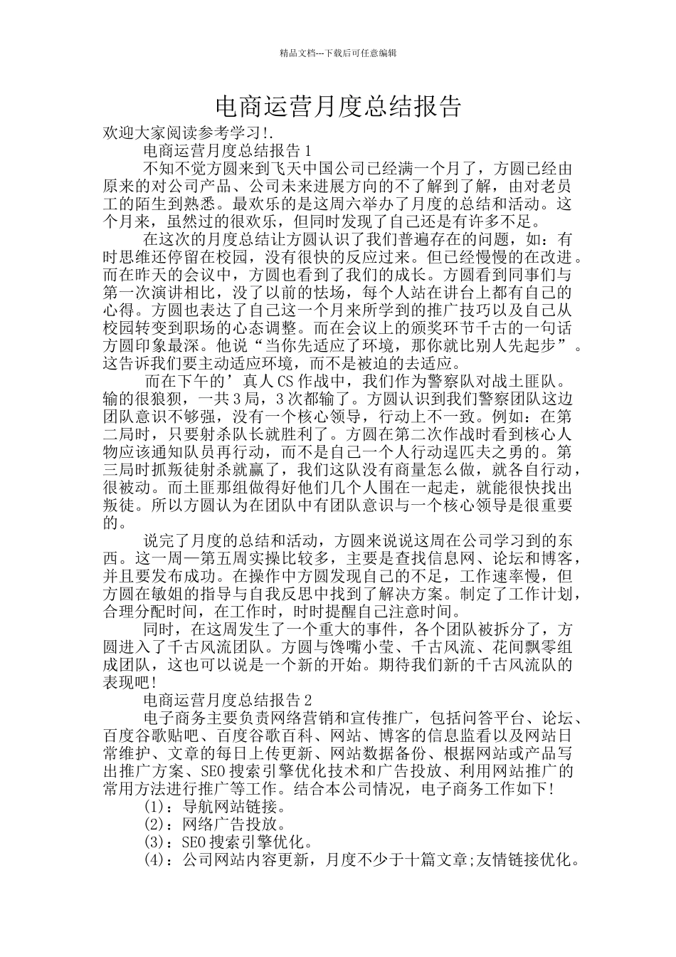 电商运营月度总结报告_第1页