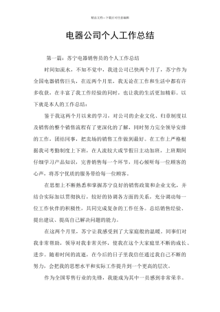电器公司个人工作总结
