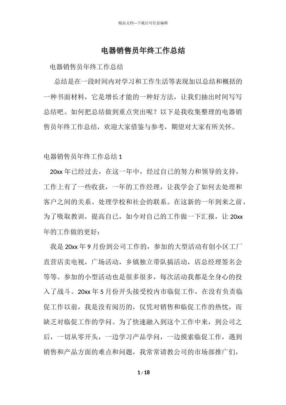 电器销售员年终工作总结_第1页