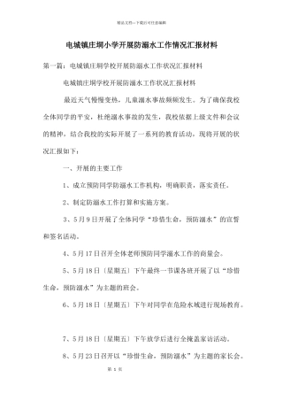 电城镇庄垌小学开展防溺水工作情况汇报材料