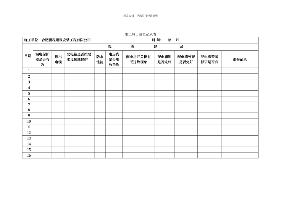 电工每日巡查记录表_第1页