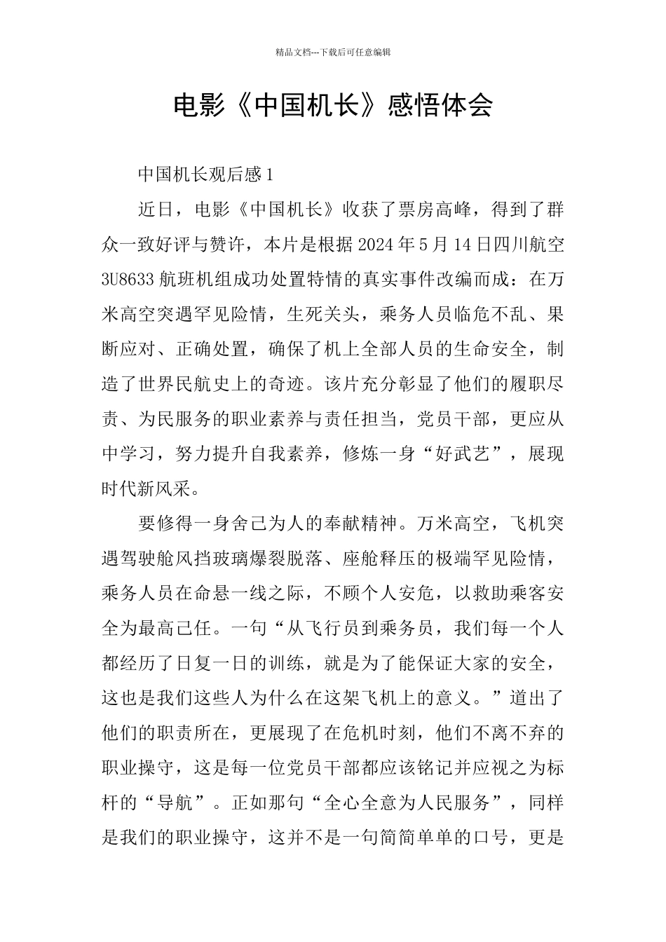 电影《中国机长》感悟体会_第1页