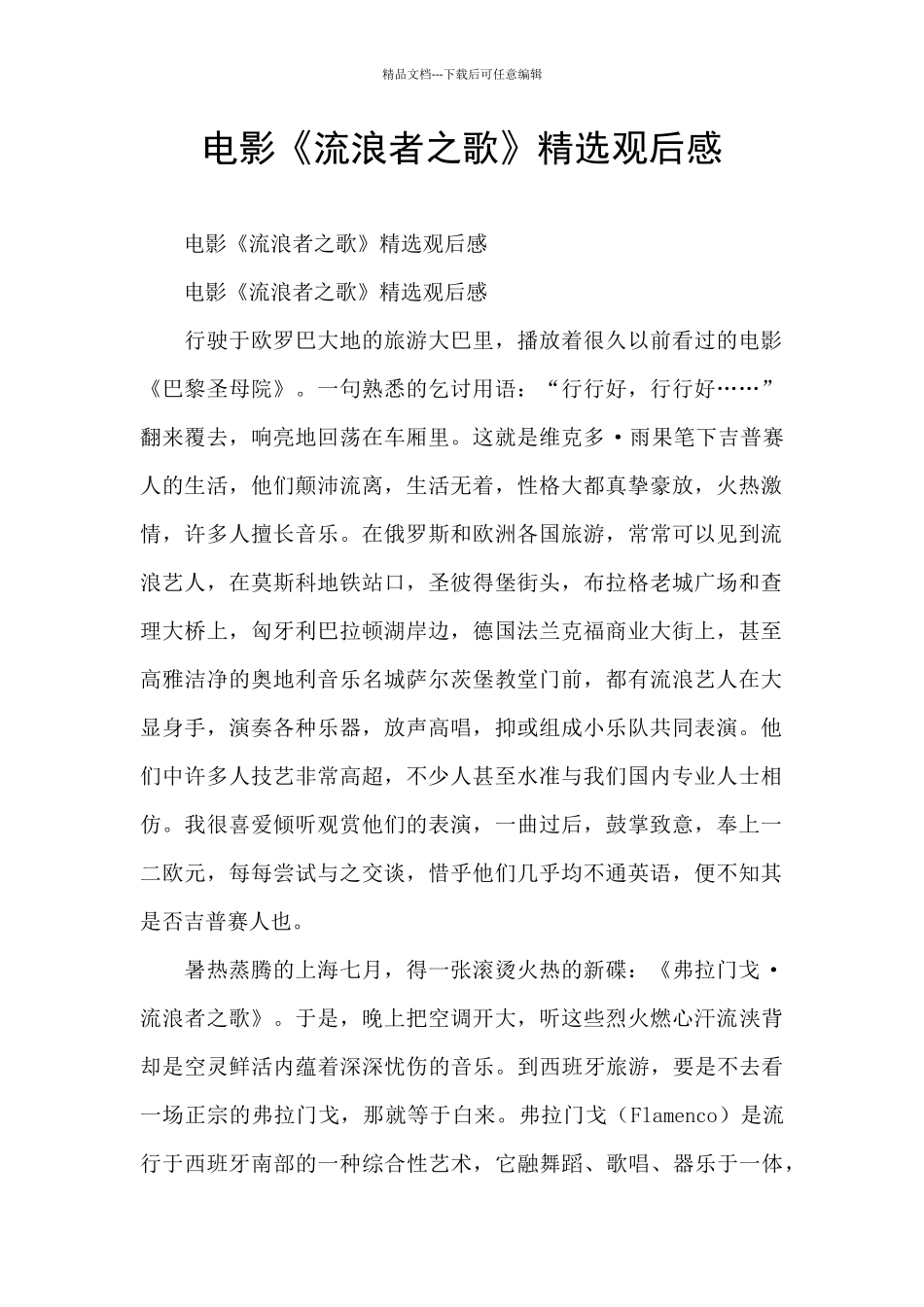 电影《流浪者之歌》精选观后感_第1页