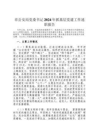 市公安局党委书记2024年抓基层党建工作述职报告