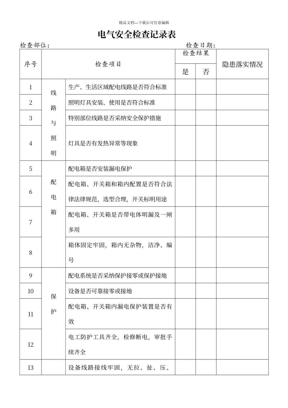 电气安全检查记录表_第1页