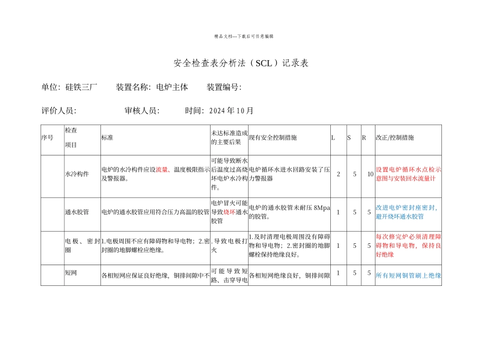 电炉系统安全检查表分析法_第1页