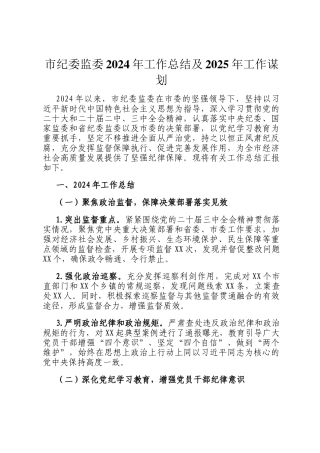 市纪委监委2024年工作总结及2025年工作谋划