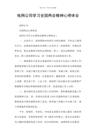 电网公司学习全国两会精神心得体会