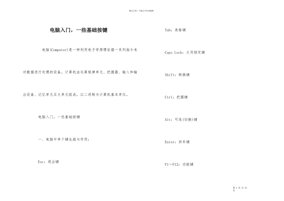 电脑入门，一些基础按键_第1页