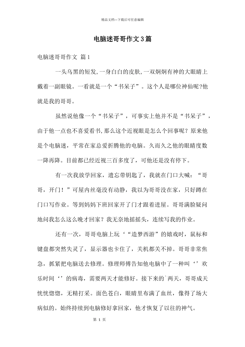 电脑迷哥哥作文3篇_第1页