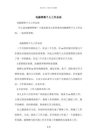 电脑销售个人工作总结