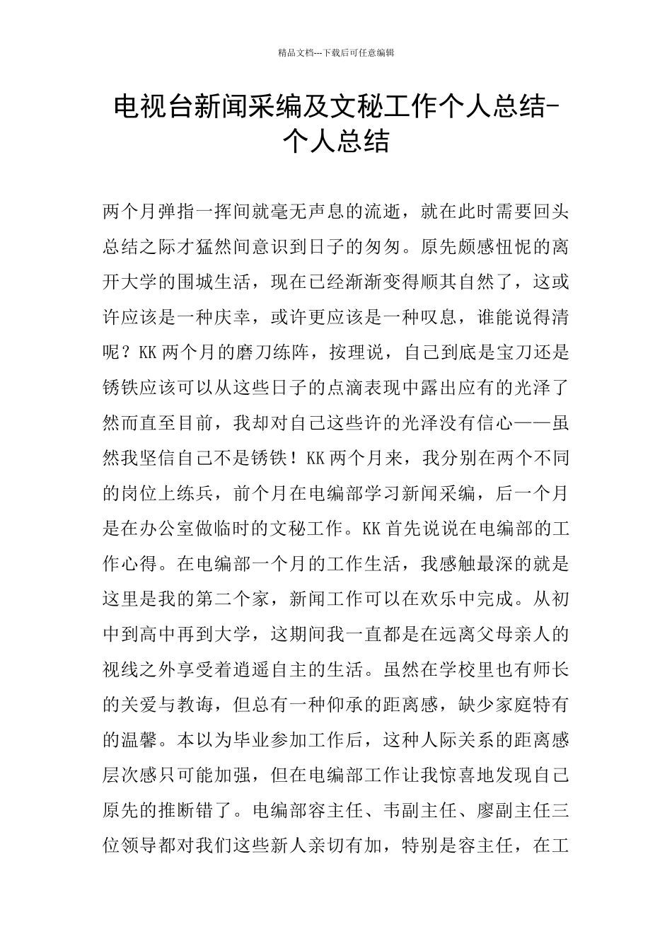 电视台新闻采编及文秘工作个人总结_第1页