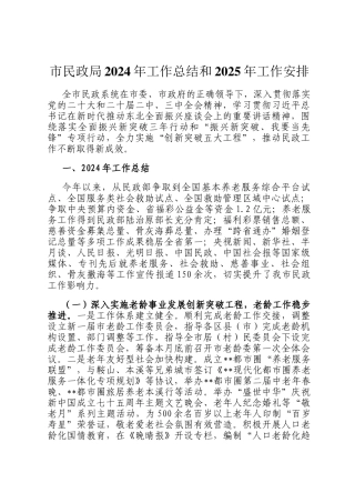 市民政局2024年工作总结和2025年工作安排