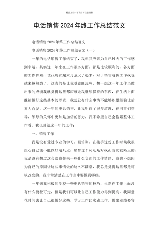 电话销售2024年终工作总结范文