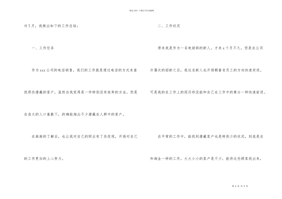 电话销售7月个人工作总结_第2页