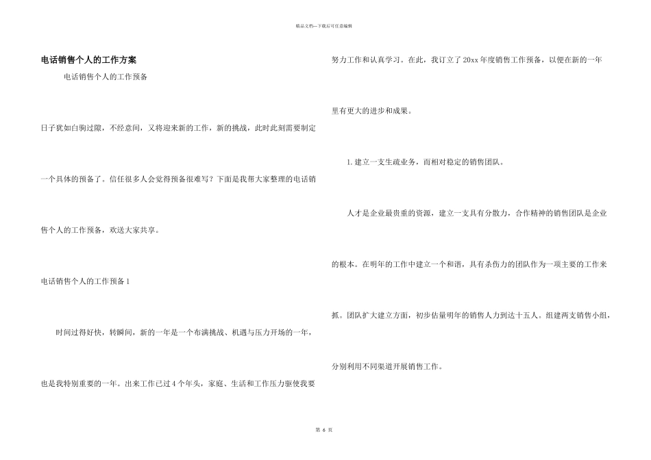 电话销售个人的工作计划_第1页