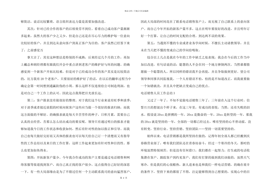 电话销售人员工作总结_第2页
