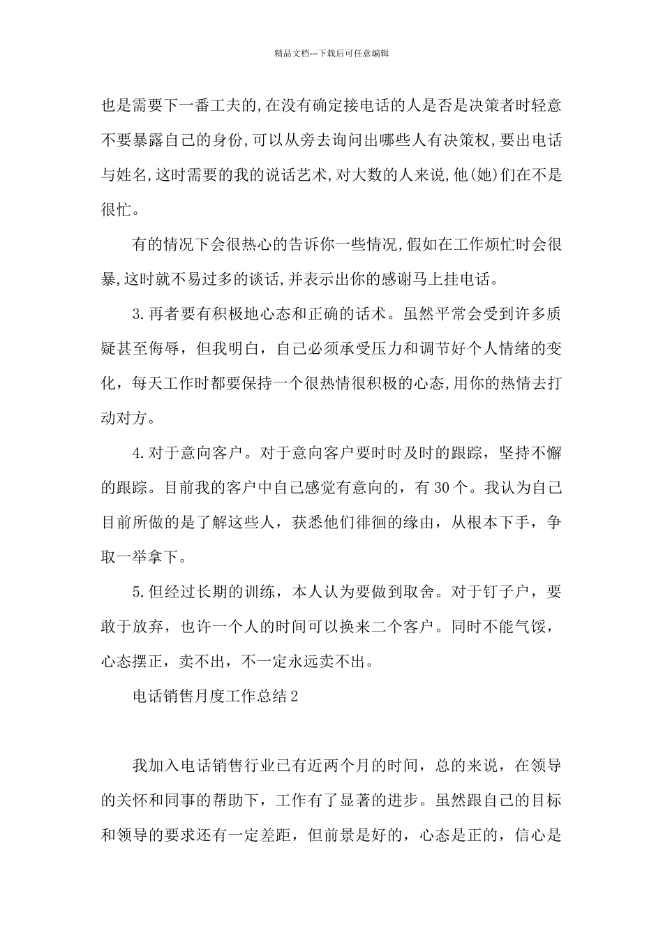 电话销售月度工作总结_第2页