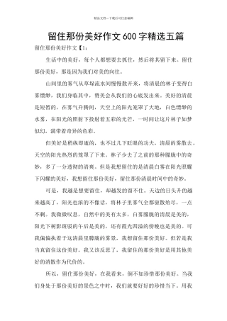留住那份美好作文600字精选五篇