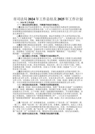 市司法局2024年工作总结及2025年工作计划