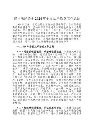市司法局关于2024年全面从严治党工作总结