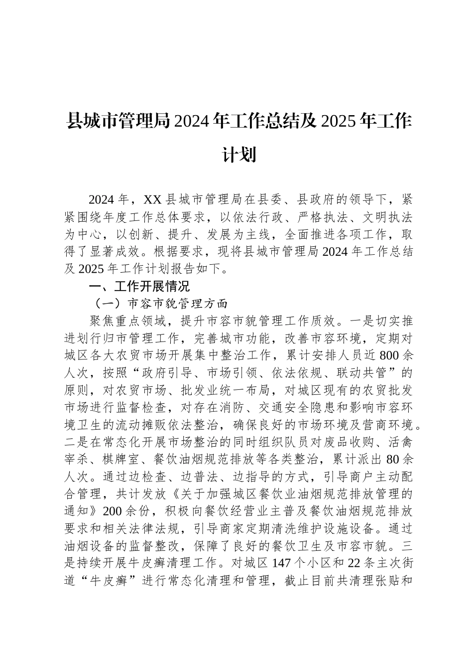 县城市管理局2024年工作总结及2025年工作计划_第1页