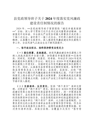 县党政领导班子关于2024年度落实党风廉政建设责任制情况的报告