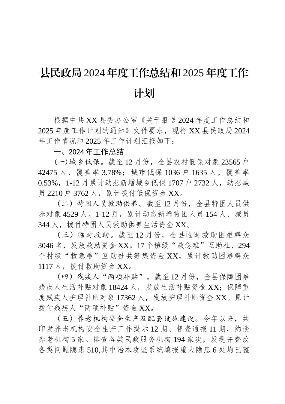 县民政局2024年度工作总结和2025年度工作计划_第1页