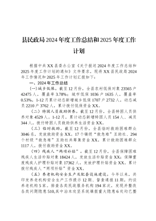 县民政局2024年度工作总结和2025年度工作计划