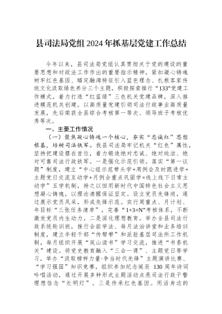 县司法局党组2024年抓基层党建工作总结