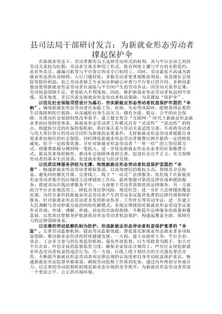 县司法局干部研讨发言：为新就业形态劳动者撑起保护伞