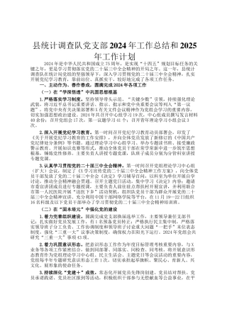 县统计调查队党支部2024年工作总结和2025年工作计划