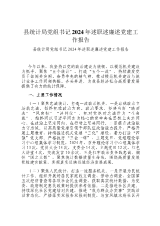 县统计局党组书记2024年述职述廉述党建工作报告