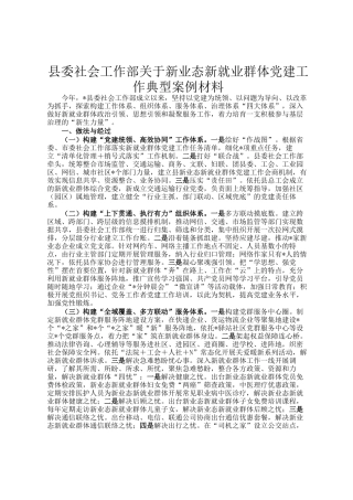 县委社会工作部关于新业态新就业群体党建工作典型案例材料