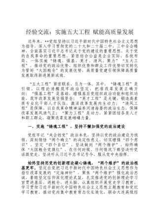 经验交流：实施五大工程 赋能高质量发展