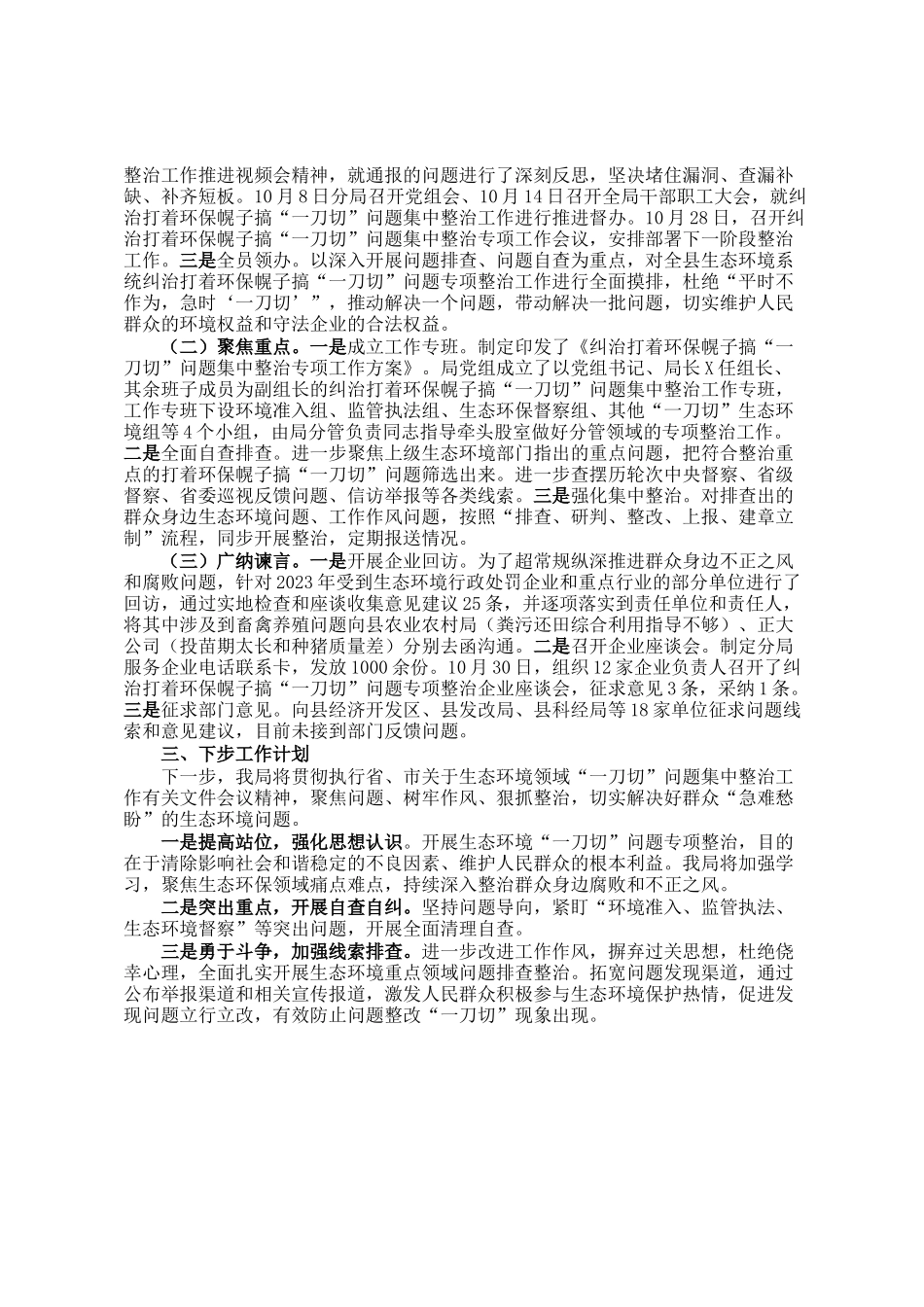 纠治打着环保幌子搞一刀切问题集中整治工作情况报告_第3页
