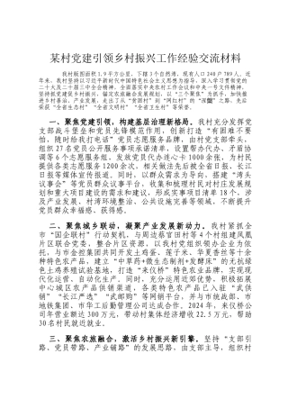 某村党建引领乡村振兴工作经验交流材料