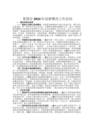 某国企2024年巡察整改工作总结