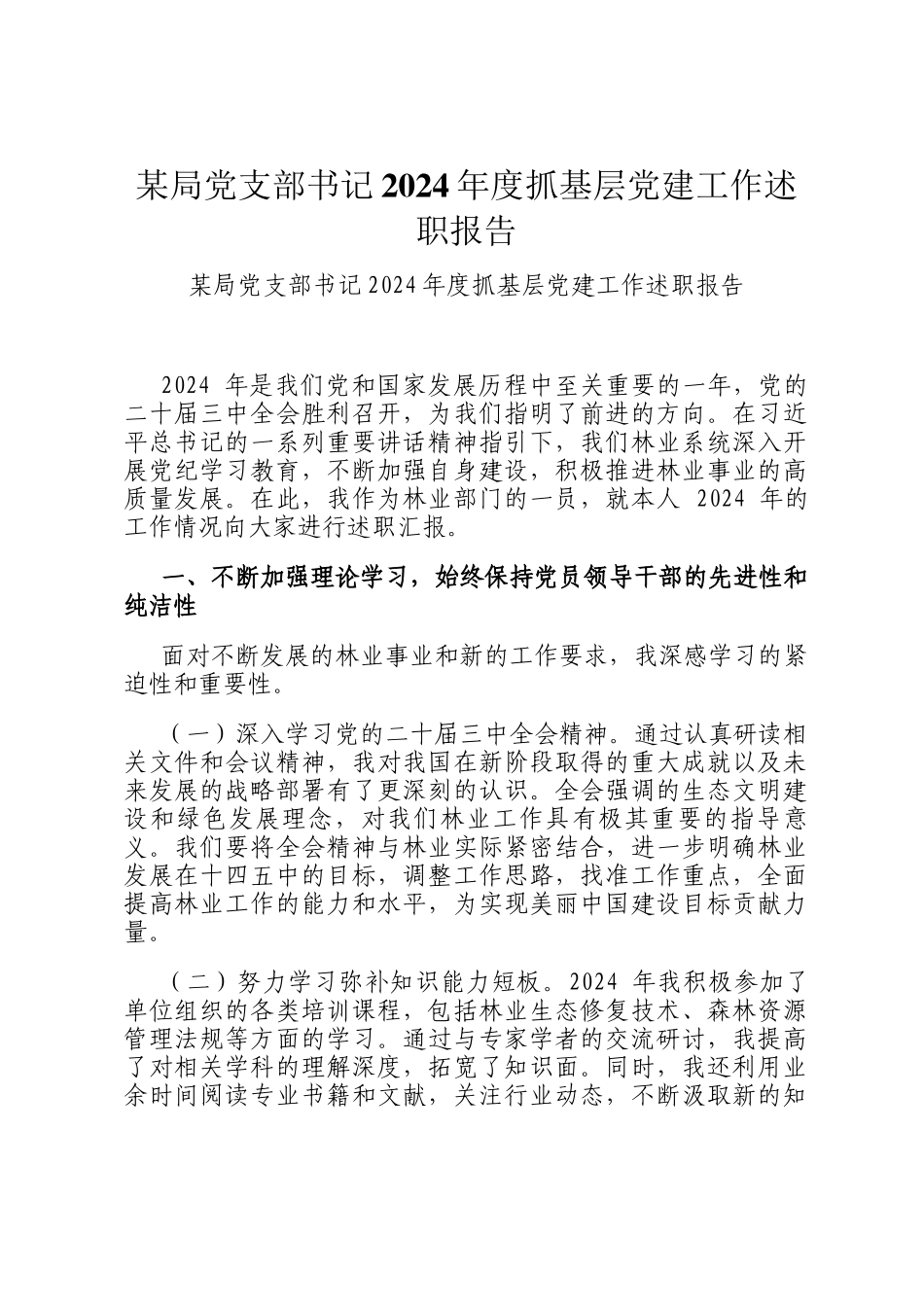 某局党支部书记2024年度抓基层党建工作述职报告_第1页