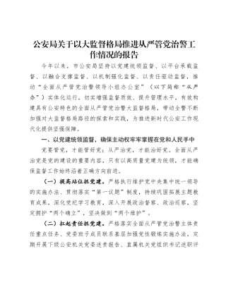 公安局关于以大监督格局推进从严管党治警工作情况的报告