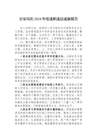 公安局长2024年度述职述法述廉报告