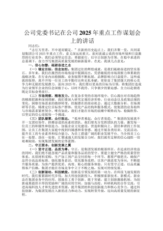 公司党委书记在公司2025年重点工作谋划会上的讲话