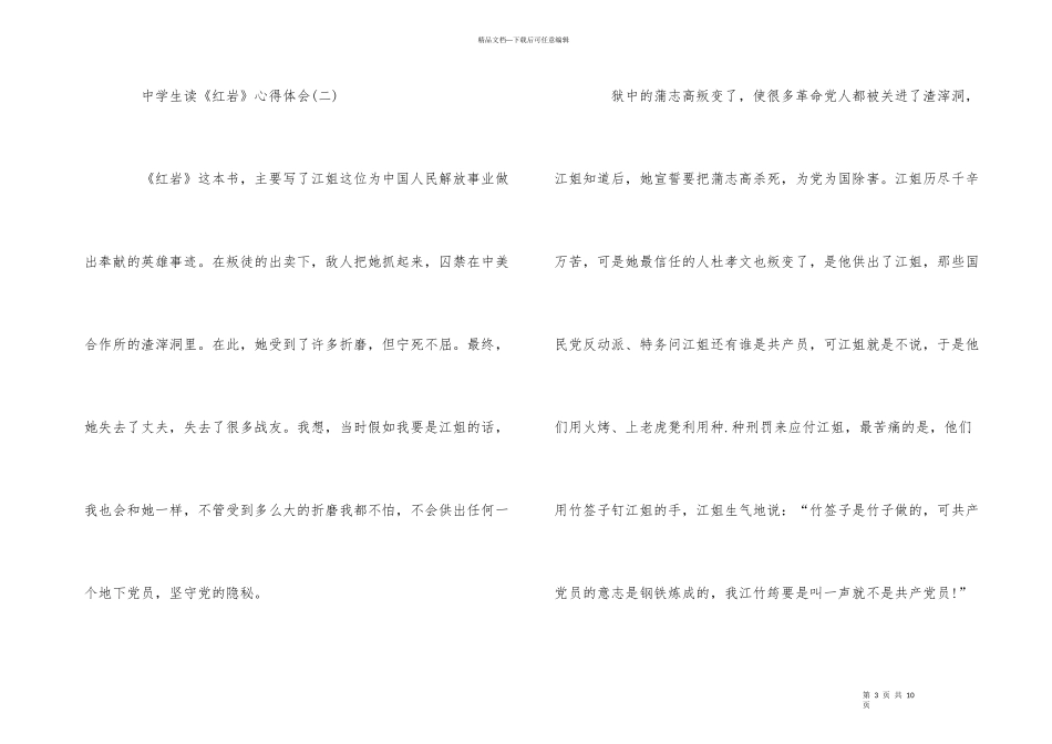 的中学生阅读经典《红岩》故事心得体会五篇_第3页