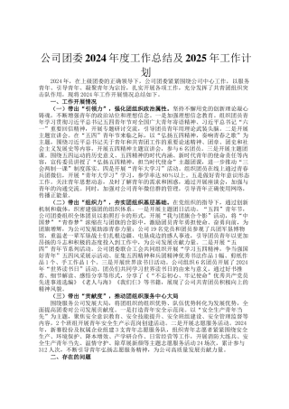 公司团委2024年度工作总结及2025年工作计划