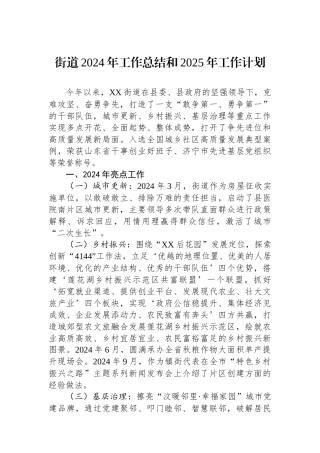 街道2024年工作总结和2025年工作计划（）