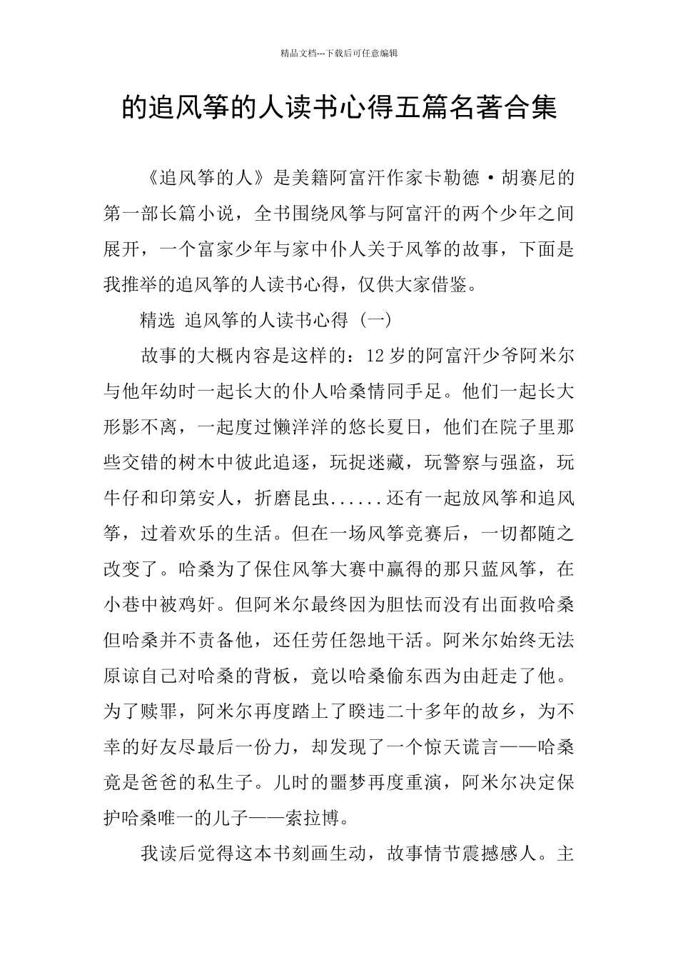 的追风筝的人读书心得五篇名著合集_第1页