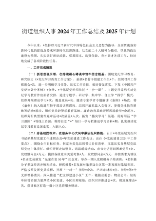 街道组织人事2024年工作总结及2025年计划