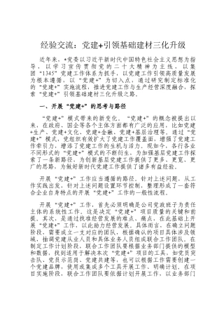 经验交流：党建+引领基础建材三化升级